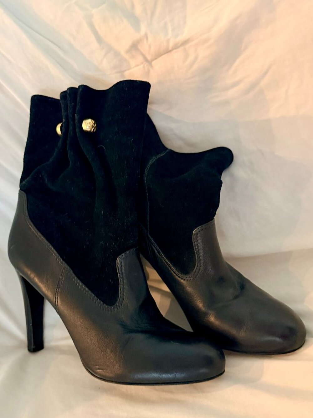 Tory Burch Black Leather Suede Ankle Boots Stiletto Heel Size 9.5